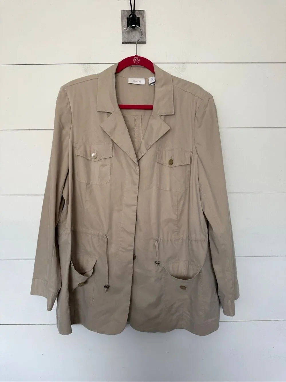 Chico’s Women’s 3 Utility Jacket Tan Longsleeve